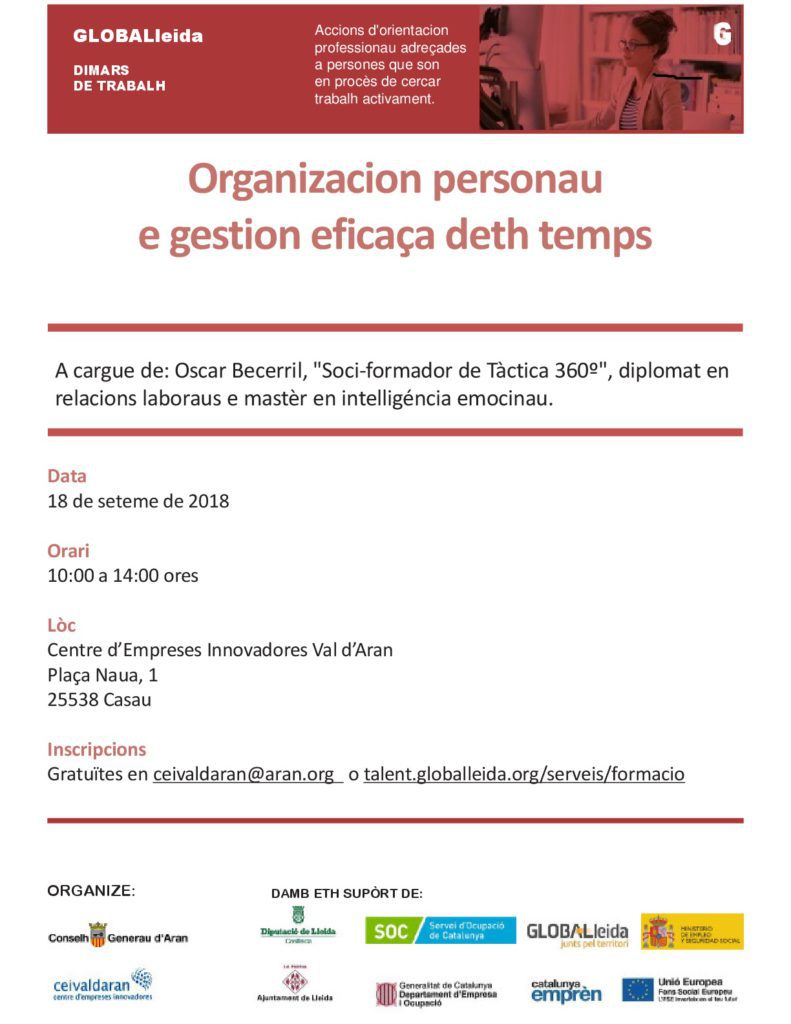 Cors d'organizacion personau e gestion eficaça deth temps en CEI Val d’Aran